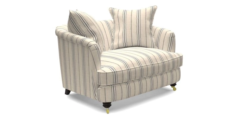 Helmsley Snuggler in V&A Threads of India Opulent Velvets Forest Creatures Hunter piping in Swiss Velvet Olive and scatter in Stockport Stripe Flame