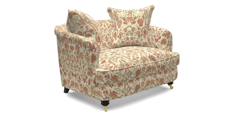 Helmsley Snuggler in V&A Threads of India Opulent Velvets Forest Creatures Hunter piping in Swiss Velvet Olive and scatter in Stockport Stripe Flame