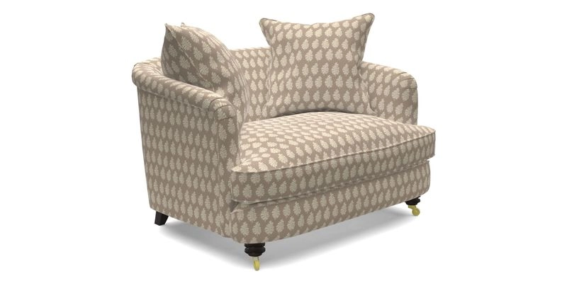 Helmsley Snuggler in V&A Threads of India Opulent Velvets Forest Creatures Hunter piping in Swiss Velvet Olive and scatter in Stockport Stripe Flame