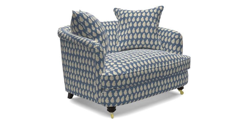 Helmsley Snuggler in V&A Threads of India Opulent Velvets Forest Creatures Hunter piping in Swiss Velvet Olive and scatter in Stockport Stripe Flame