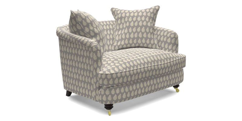 Helmsley Snuggler in V&A Threads of India Opulent Velvets Forest Creatures Hunter piping in Swiss Velvet Olive and scatter in Stockport Stripe Flame