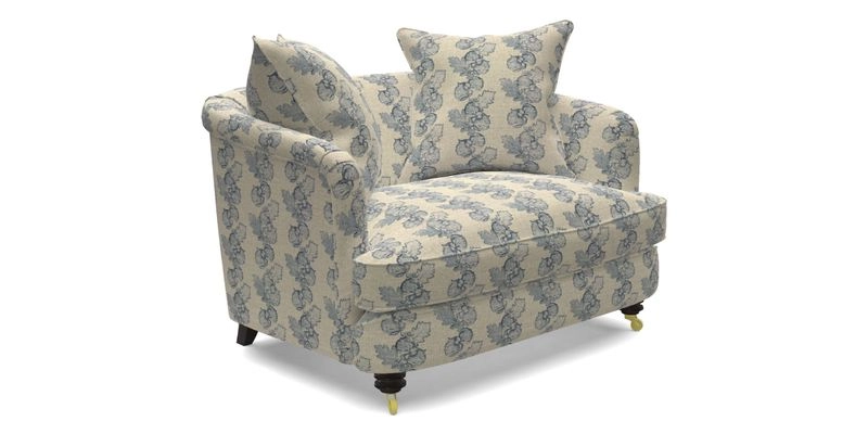 Helmsley Snuggler in V&A Threads of India Opulent Velvets Forest Creatures Hunter piping in Swiss Velvet Olive and scatter in Stockport Stripe Flame