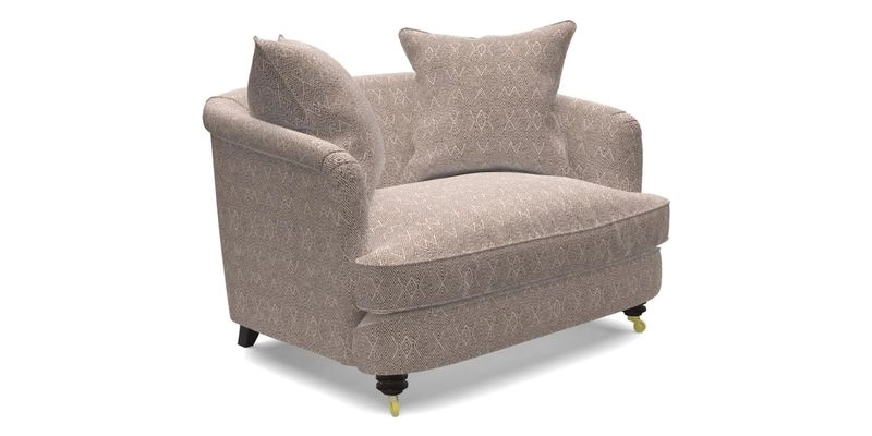 Helmsley Snuggler in V&A Threads of India Opulent Velvets Forest Creatures Hunter piping in Swiss Velvet Olive and scatter in Stockport Stripe Flame