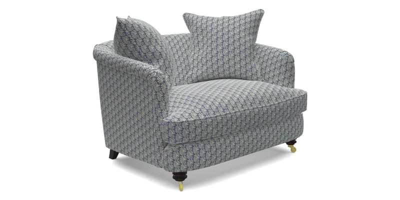 Helmsley Snuggler in V&A Threads of India Opulent Velvets Forest Creatures Hunter piping in Swiss Velvet Olive and scatter in Stockport Stripe Flame