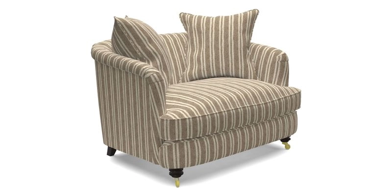 Helmsley Snuggler in V&A Threads of India Opulent Velvets Forest Creatures Hunter piping in Swiss Velvet Olive and scatter in Stockport Stripe Flame