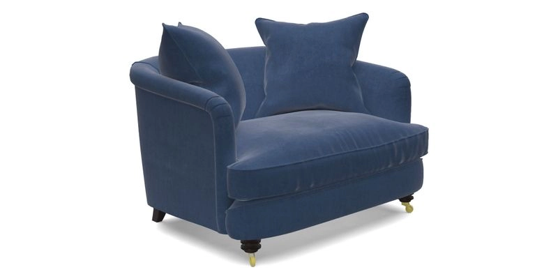 Helmsley Snuggler in V&A Threads of India Opulent Velvets Forest Creatures Hunter piping in Swiss Velvet Olive and scatter in Stockport Stripe Flame