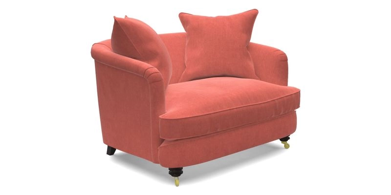 Helmsley Snuggler in V&A Threads of India Opulent Velvets Forest Creatures Hunter piping in Swiss Velvet Olive and scatter in Stockport Stripe Flame