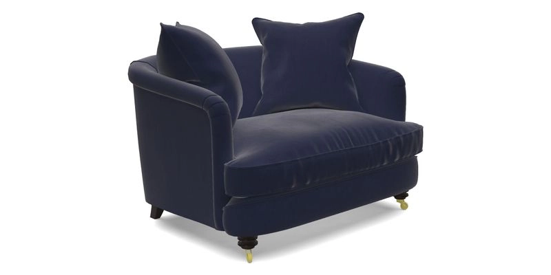 Helmsley Snuggler in V&A Threads of India Opulent Velvets Forest Creatures Hunter piping in Swiss Velvet Olive and scatter in Stockport Stripe Flame