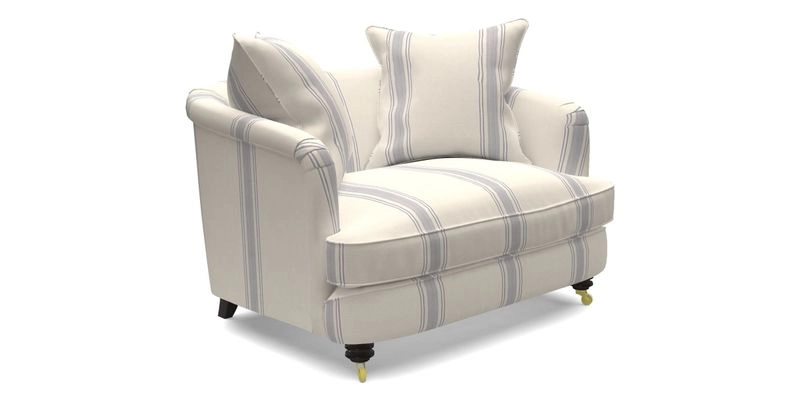 Helmsley Snuggler in V&A Threads of India Opulent Velvets Forest Creatures Hunter piping in Swiss Velvet Olive and scatter in Stockport Stripe Flame