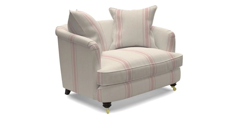 Helmsley Snuggler in V&A Threads of India Opulent Velvets Forest Creatures Hunter piping in Swiss Velvet Olive and scatter in Stockport Stripe Flame