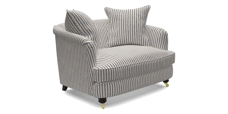 Helmsley Snuggler in V&A Threads of India Opulent Velvets Forest Creatures Hunter piping in Swiss Velvet Olive and scatter in Stockport Stripe Flame