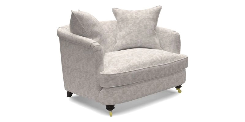 Helmsley Snuggler in V&A Threads of India Opulent Velvets Forest Creatures Hunter piping in Swiss Velvet Olive and scatter in Stockport Stripe Flame