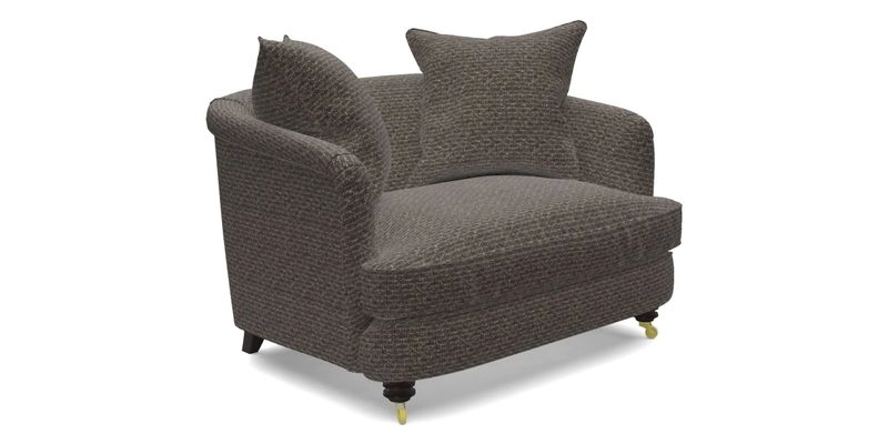 Helmsley Snuggler in V&A Threads of India Opulent Velvets Forest Creatures Hunter piping in Swiss Velvet Olive and scatter in Stockport Stripe Flame