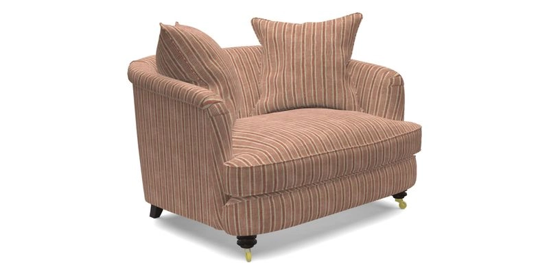 Helmsley Snuggler in V&A Threads of India Opulent Velvets Forest Creatures Hunter piping in Swiss Velvet Olive and scatter in Stockport Stripe Flame