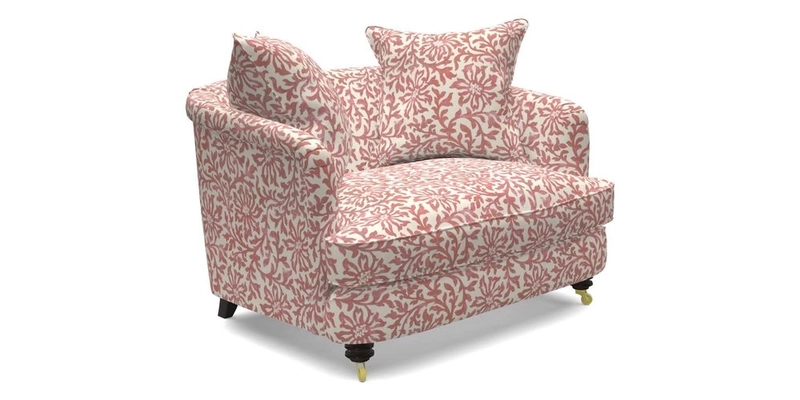 Helmsley Snuggler in V&A Threads of India Opulent Velvets Forest Creatures Hunter piping in Swiss Velvet Olive and scatter in Stockport Stripe Flame