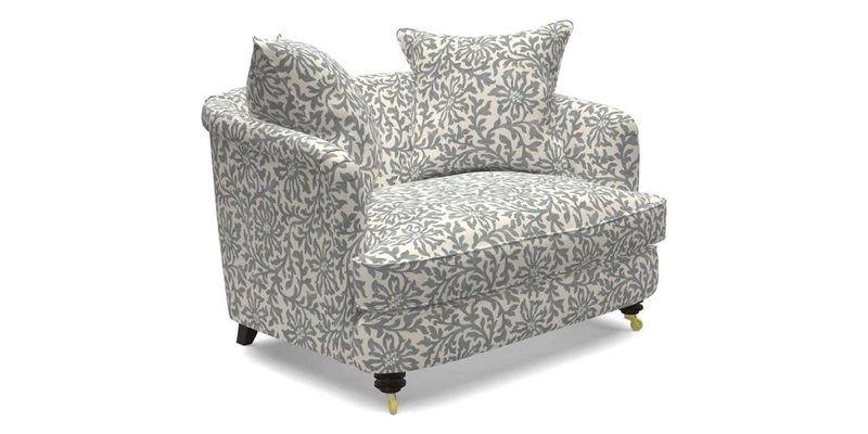 Helmsley Snuggler in V&A Threads of India Opulent Velvets Forest Creatures Hunter piping in Swiss Velvet Olive and scatter in Stockport Stripe Flame