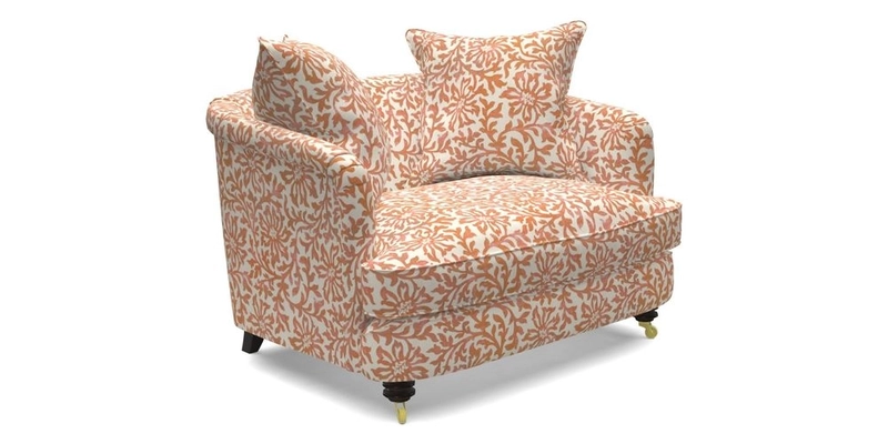 Helmsley Snuggler in V&A Threads of India Opulent Velvets Forest Creatures Hunter piping in Swiss Velvet Olive and scatter in Stockport Stripe Flame