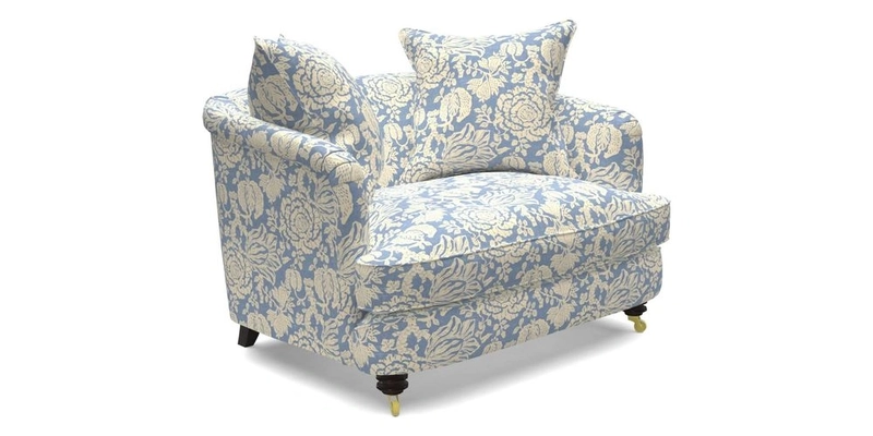 Helmsley Snuggler in V&A Threads of India Opulent Velvets Forest Creatures Hunter piping in Swiss Velvet Olive and scatter in Stockport Stripe Flame