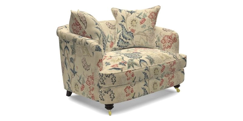 Helmsley Snuggler in V&A Threads of India Opulent Velvets Forest Creatures Hunter piping in Swiss Velvet Olive and scatter in Stockport Stripe Flame