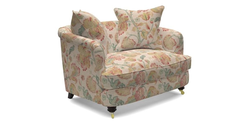 Helmsley Snuggler in V&A Threads of India Opulent Velvets Forest Creatures Hunter piping in Swiss Velvet Olive and scatter in Stockport Stripe Flame