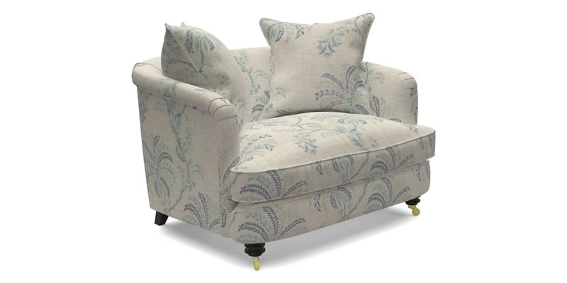 Helmsley Snuggler in V&A Threads of India Opulent Velvets Forest Creatures Hunter piping in Swiss Velvet Olive and scatter in Stockport Stripe Flame