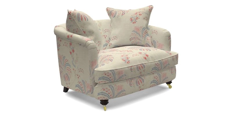 Helmsley Snuggler in V&A Threads of India Opulent Velvets Forest Creatures Hunter piping in Swiss Velvet Olive and scatter in Stockport Stripe Flame