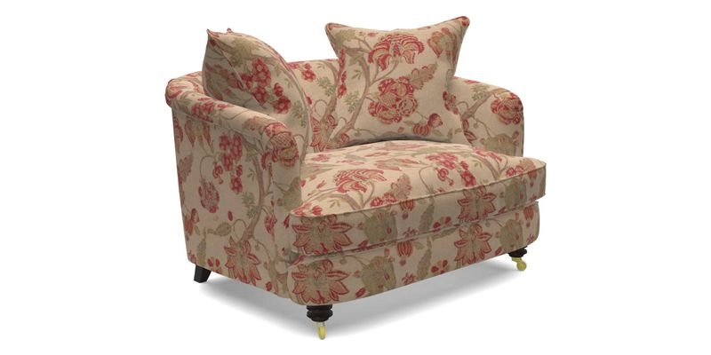 Helmsley Snuggler in V&A Threads of India Opulent Velvets Forest Creatures Hunter piping in Swiss Velvet Olive and scatter in Stockport Stripe Flame