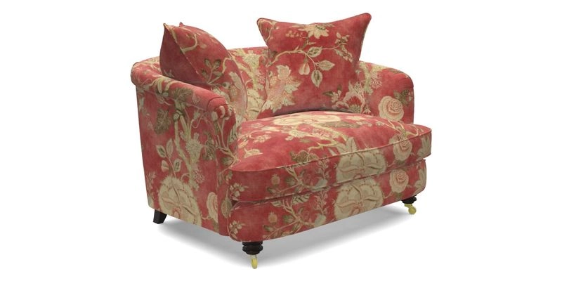 Helmsley Snuggler in V&A Threads of India Opulent Velvets Forest Creatures Hunter piping in Swiss Velvet Olive and scatter in Stockport Stripe Flame