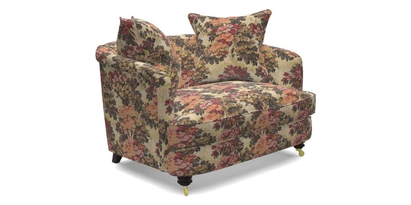 Helmsley Snuggler in V&A Threads of India Opulent Velvets Forest Creatures Hunter piping in Swiss Velvet Olive and scatter in Stockport Stripe Flame