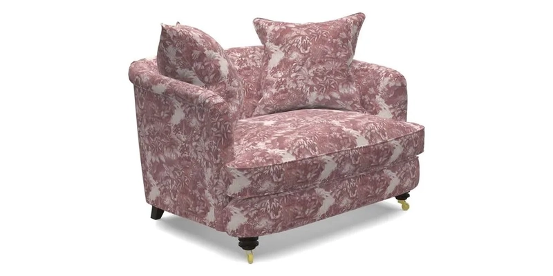 Helmsley Snuggler in V&A Threads of India Opulent Velvets Forest Creatures Hunter piping in Swiss Velvet Olive and scatter in Stockport Stripe Flame