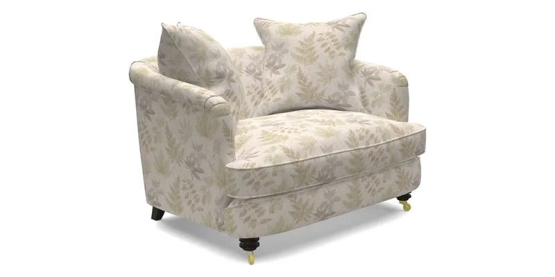 Helmsley Snuggler in V&A Threads of India Opulent Velvets Forest Creatures Hunter piping in Swiss Velvet Olive and scatter in Stockport Stripe Flame