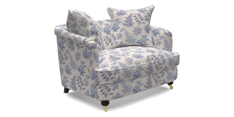 Helmsley Snuggler in V&A Threads of India Opulent Velvets Forest Creatures Hunter piping in Swiss Velvet Olive and scatter in Stockport Stripe Flame