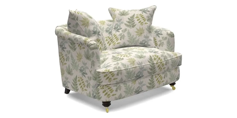 Helmsley Snuggler in V&A Threads of India Opulent Velvets Forest Creatures Hunter piping in Swiss Velvet Olive and scatter in Stockport Stripe Flame