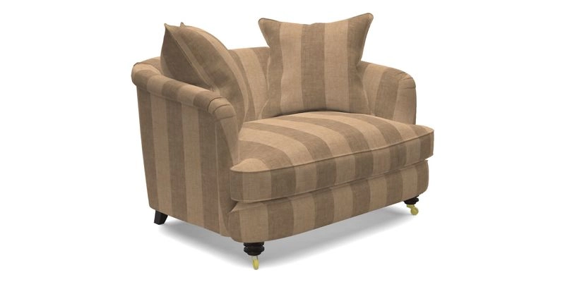 Helmsley Snuggler in V&A Threads of India Opulent Velvets Forest Creatures Hunter piping in Swiss Velvet Olive and scatter in Stockport Stripe Flame