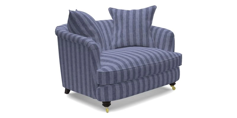 Helmsley Snuggler in V&A Threads of India Opulent Velvets Forest Creatures Hunter piping in Swiss Velvet Olive and scatter in Stockport Stripe Flame