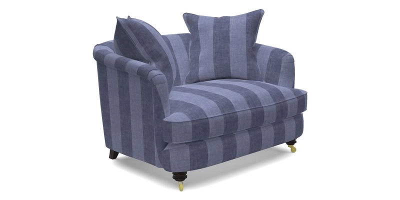 Helmsley Snuggler in V&A Threads of India Opulent Velvets Forest Creatures Hunter piping in Swiss Velvet Olive and scatter in Stockport Stripe Flame