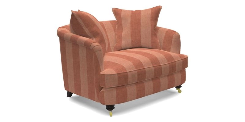 Helmsley Snuggler in V&A Threads of India Opulent Velvets Forest Creatures Hunter piping in Swiss Velvet Olive and scatter in Stockport Stripe Flame