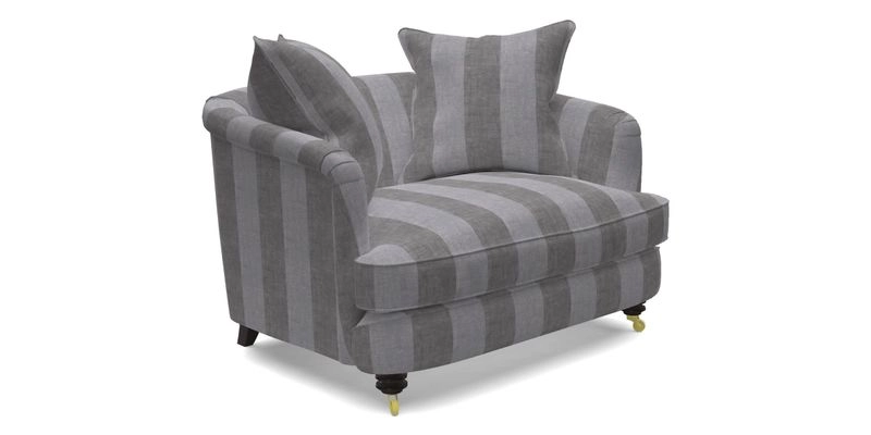 Helmsley Snuggler in V&A Threads of India Opulent Velvets Forest Creatures Hunter piping in Swiss Velvet Olive and scatter in Stockport Stripe Flame