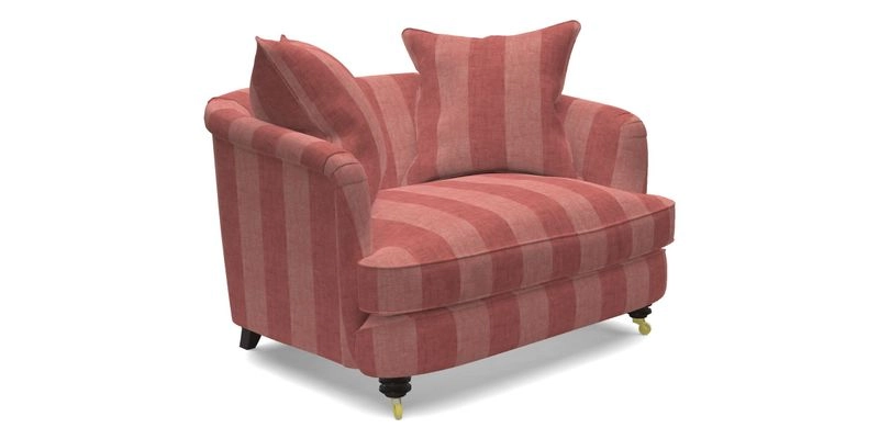 Helmsley Snuggler in V&A Threads of India Opulent Velvets Forest Creatures Hunter piping in Swiss Velvet Olive and scatter in Stockport Stripe Flame