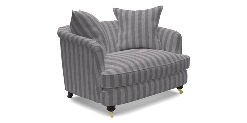 Helmsley Snuggler in V&A Threads of India Opulent Velvets Forest Creatures Hunter piping in Swiss Velvet Olive and scatter in Stockport Stripe Flame