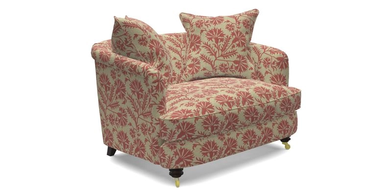 Helmsley Snuggler in V&A Threads of India Opulent Velvets Forest Creatures Hunter piping in Swiss Velvet Olive and scatter in Stockport Stripe Flame