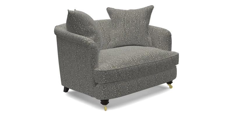 Helmsley Snuggler in V&A Threads of India Opulent Velvets Forest Creatures Hunter piping in Swiss Velvet Olive and scatter in Stockport Stripe Flame