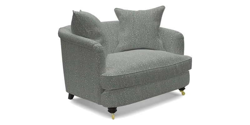 Helmsley Snuggler in V&A Threads of India Opulent Velvets Forest Creatures Hunter piping in Swiss Velvet Olive and scatter in Stockport Stripe Flame