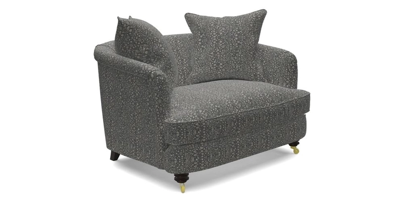 Helmsley Snuggler in V&A Threads of India Opulent Velvets Forest Creatures Hunter piping in Swiss Velvet Olive and scatter in Stockport Stripe Flame