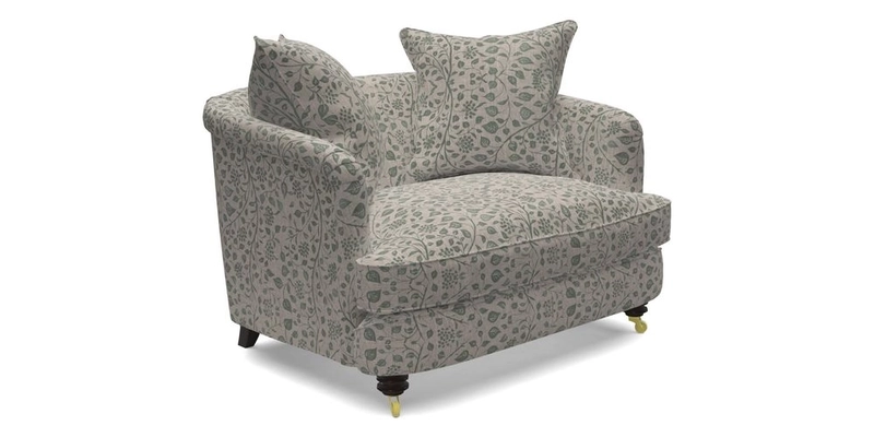 Helmsley Snuggler in V&A Threads of India Opulent Velvets Forest Creatures Hunter piping in Swiss Velvet Olive and scatter in Stockport Stripe Flame