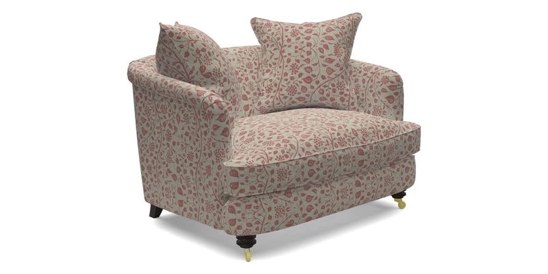 Helmsley Snuggler in V&A Threads of India Opulent Velvets Forest Creatures Hunter piping in Swiss Velvet Olive and scatter in Stockport Stripe Flame