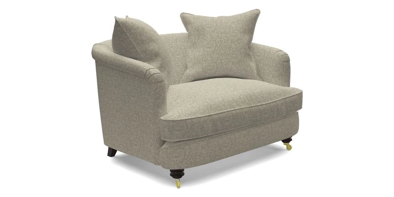 Helmsley Snuggler in V&A Threads of India Opulent Velvets Forest Creatures Hunter piping in Swiss Velvet Olive and scatter in Stockport Stripe Flame