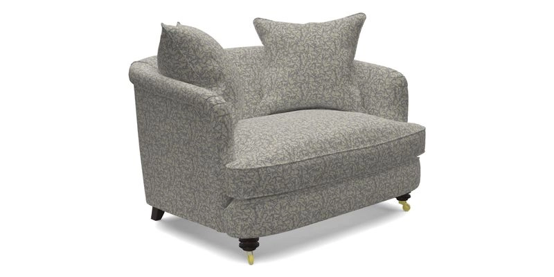 Helmsley Snuggler in V&A Threads of India Opulent Velvets Forest Creatures Hunter piping in Swiss Velvet Olive and scatter in Stockport Stripe Flame