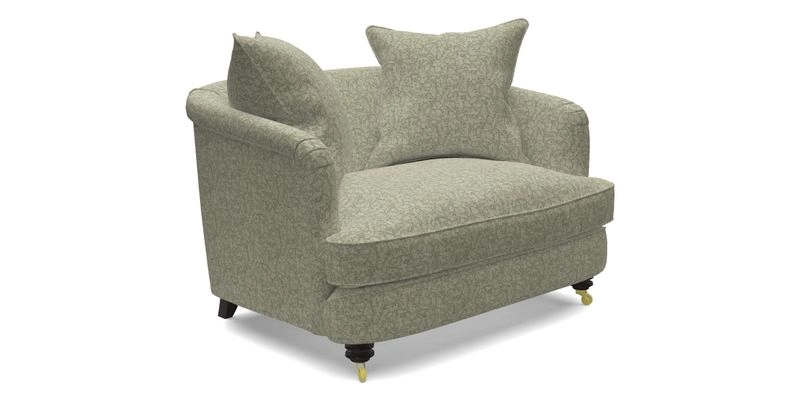 Helmsley Snuggler in V&A Threads of India Opulent Velvets Forest Creatures Hunter piping in Swiss Velvet Olive and scatter in Stockport Stripe Flame