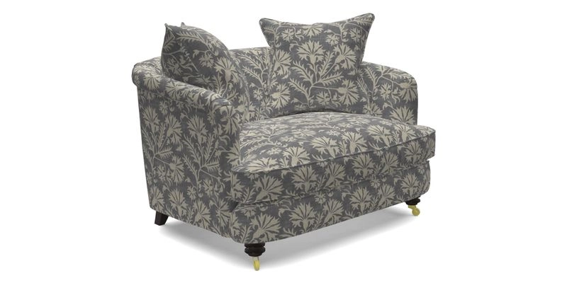 Helmsley Snuggler in V&A Threads of India Opulent Velvets Forest Creatures Hunter piping in Swiss Velvet Olive and scatter in Stockport Stripe Flame